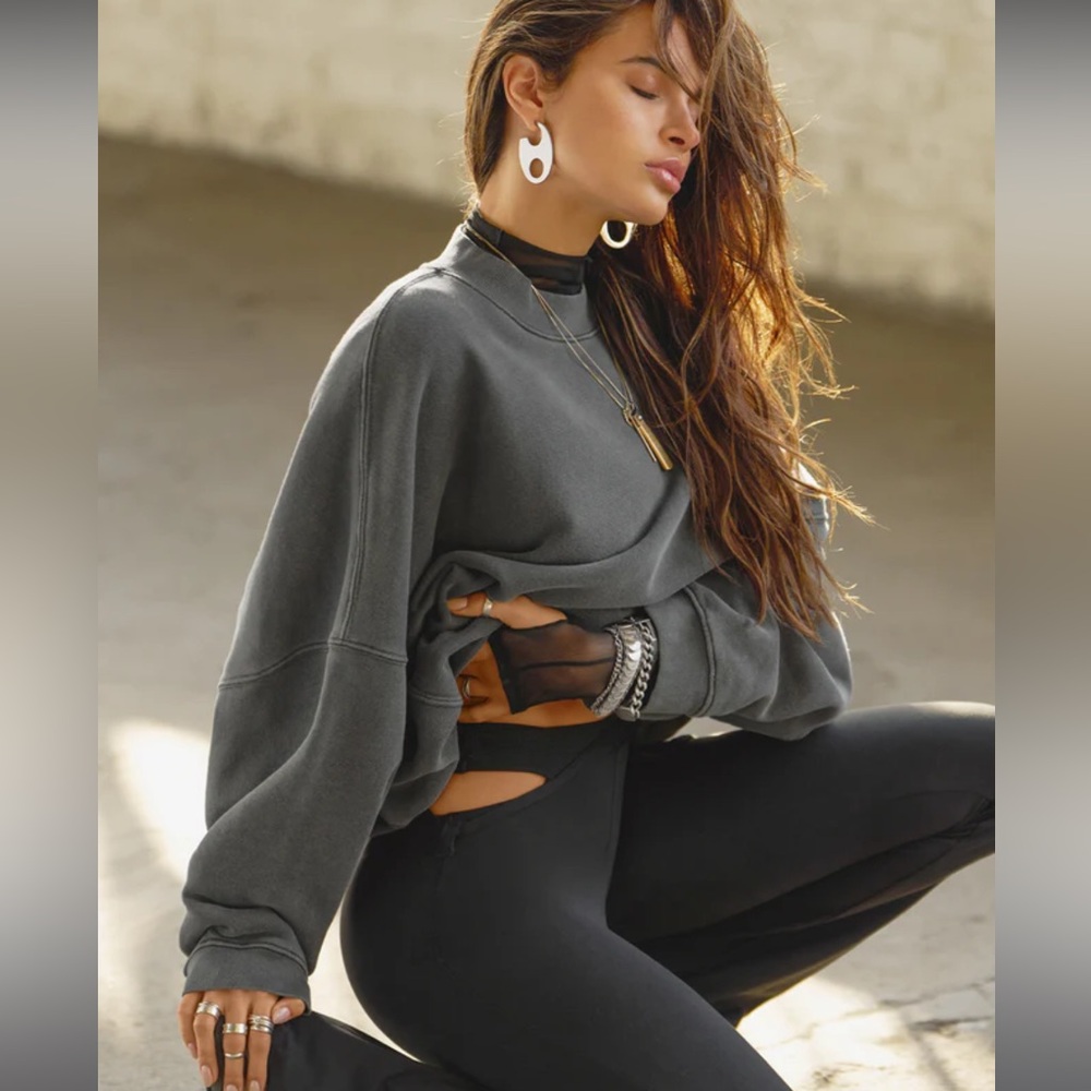 Joah Brown Oversized Pullover in Washed Black French Terry - Picture 3 of 7